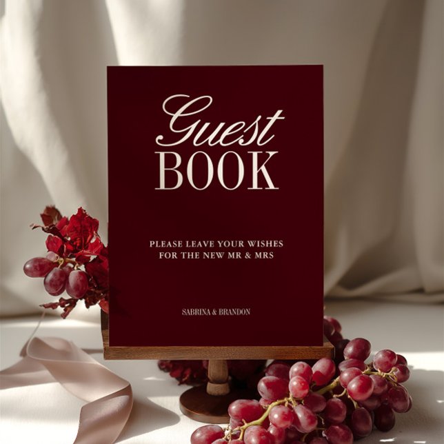 Elegant Burgundy Guest Book Wedding Tabletop Sign (Elegant Burgundy Guest Book Wedding Tabletop Sign)