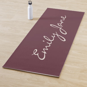 Elegant Burgundy Handwritten Script Name Custom  Yoga Mat