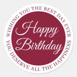 Elegant Burgundy “Happy Birthday” Sticker