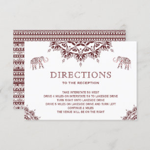 Elegant Burgundy Henna Indian Wedding Directions Invitation