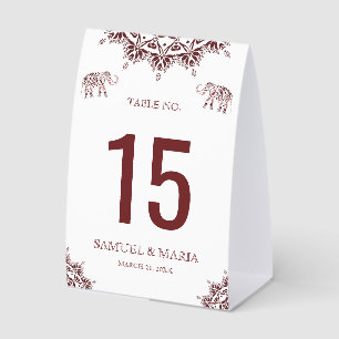 Elegant Burgundy Henna Indian Wedding Table Number