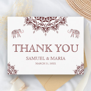 Elegant Burgundy Henna Indian Wedding Thank You Postcard