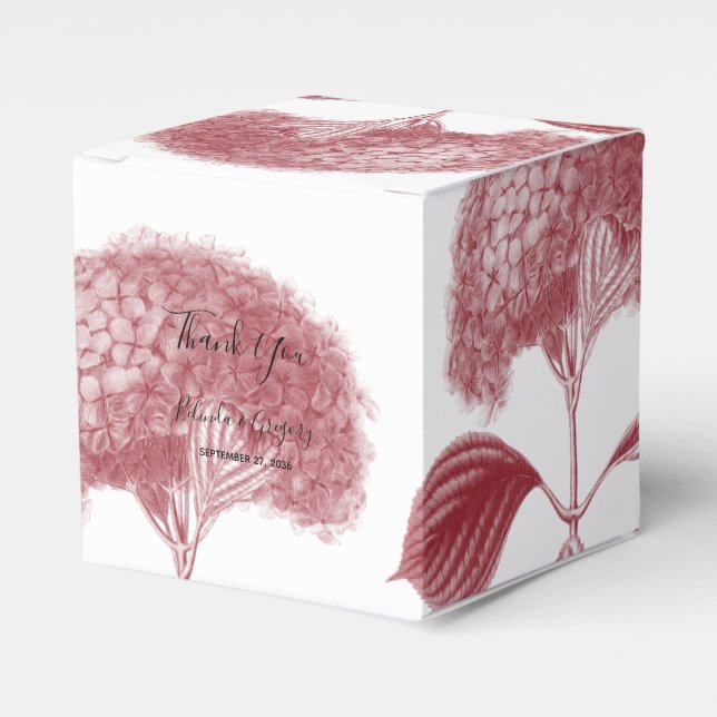 Elegant Burgundy Hydrangea Wedding  Favour Box (Front Side)