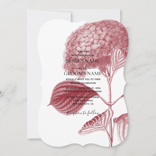 Elegant Burgundy Hydrangea Wedding Invitations (Front)