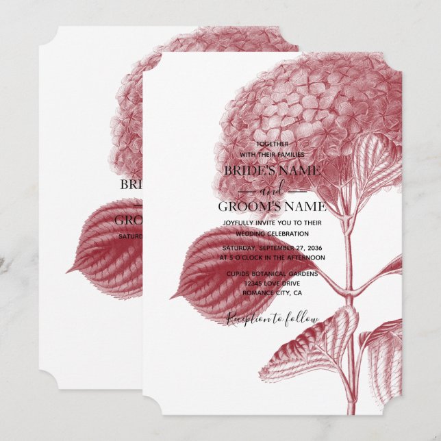 Elegant Burgundy Hydrangea Wedding Invitations (Front/Back)