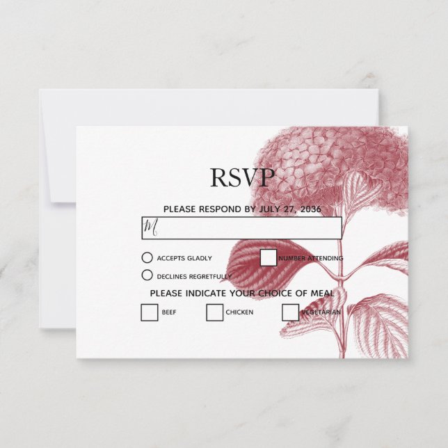 Elegant Burgundy Hydrangea Wedding RSVP Cards (Front)