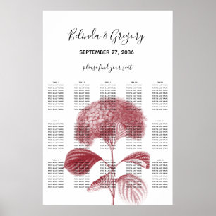 Elegant Burgundy Hydrangea Wedding Seating Chart