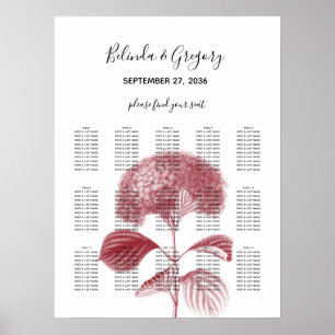 Elegant Burgundy Hydrangea Wedding Seating Chart