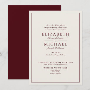 Elegant Burgundy Ivory Classic Script Wedding Invitation