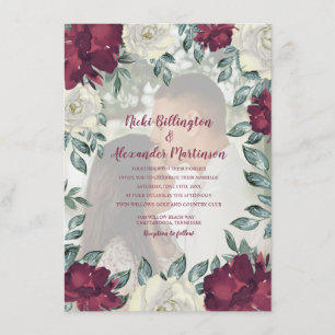 Elegant Burgundy Ivory Cream Floral Wedding Photo Invitation