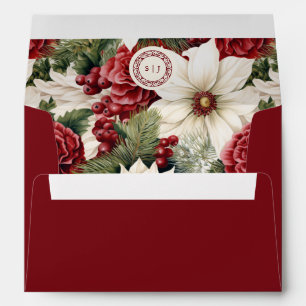 Elegant Burgundy Ivory Floral Monogram Wedding Envelope