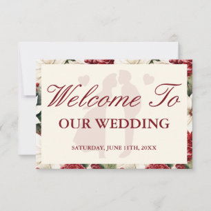 Elegant Burgundy Ivory Floral Wedding Welcome Card