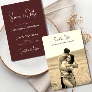 Elegant Burgundy Ivory Photo Wedding Save the Date
