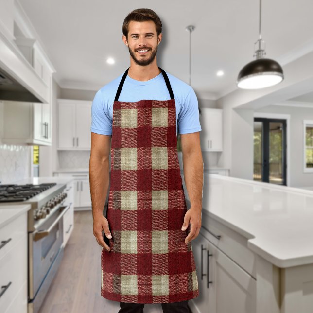 Elegant Burgundy Ivory Rust Red Plaid Pattern Apron (Creator Uploaded)