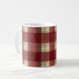 Elegant Burgundy Ivory Rust Red Plaid Pattern Coffee Mug