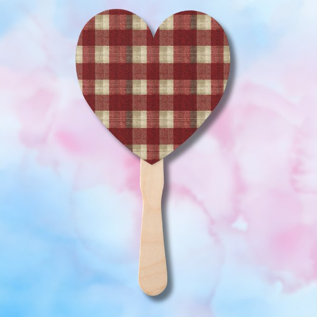 Elegant Burgundy Ivory Rust Red Plaid Pattern Hand Fan (Creator Uploaded)