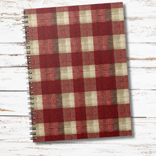 Elegant Burgundy Ivory Rust Red Plaid Pattern Notebook