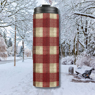 Elegant Burgundy Ivory Rust Red Plaid Pattern Thermal Tumbler