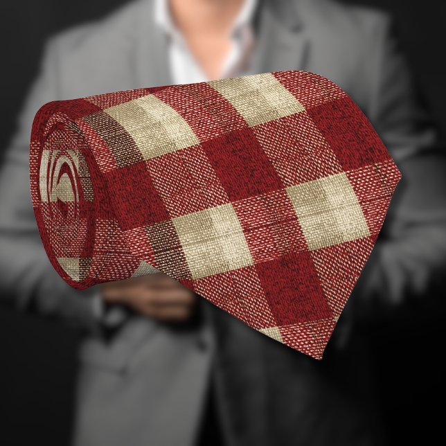 Elegant Burgundy Ivory Rust Red Plaid Pattern Tie (Creator Uploaded)