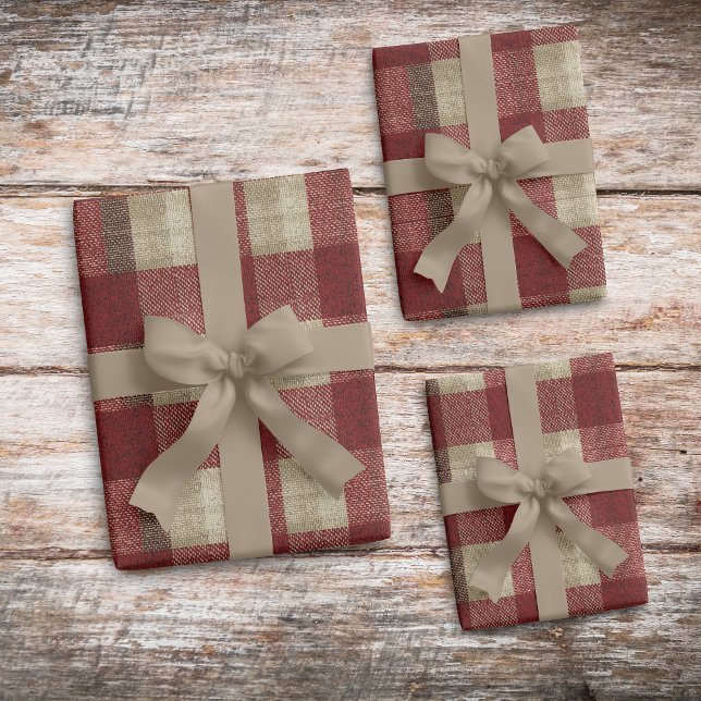 Elegant Burgundy Ivory Rust Red Plaid Pattern Wrapping Paper Sheet (Creator Uploaded)