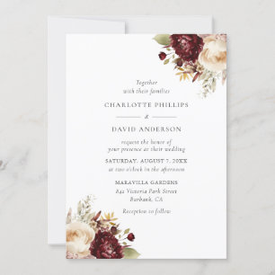 Elegant Burgundy Ivory Rustic Floral Wedding Invitation