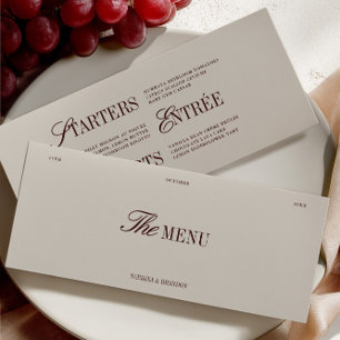 Elegant Burgundy & Ivory Wedding Dinner Menu Card
