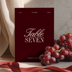 Elegant Burgundy & Ivory Wedding Table Number