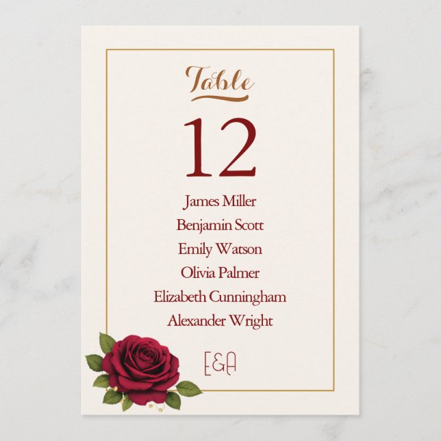 Elegant Burgundy & Ivory Wedding Table Number (Front)
