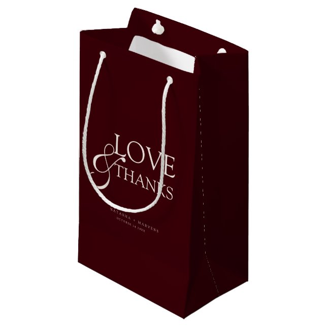 Elegant Burgundy & Ivory Wedding Thank You Small Gift Bag (Front Angled)