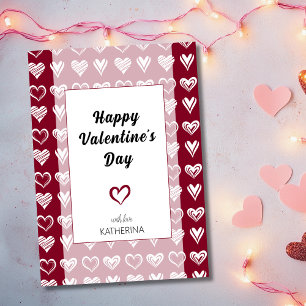 Elegant Burgundy Lace Hearts Happy Valentines Day  Holiday Card