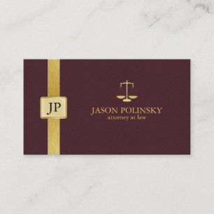 Elegant Burgundy Leather and Gold Attorney At Law Business Card