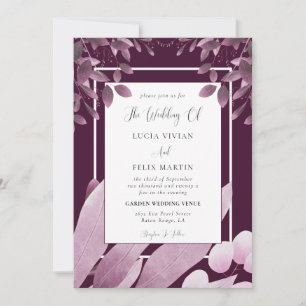 Elegant Burgundy Leaves QR Code Photo Wedding Invitation