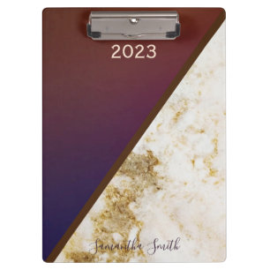 Elegant Burgundy Magenta Gold Fox Marbled 2023 Clipboard