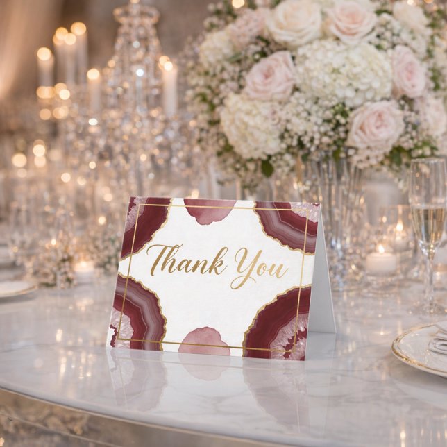 Elegant Burgundy Marble & Gold Agate Thank You  Card (Creator Uploaded)