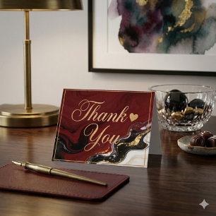 Elegant Burgundy Marble & Gold Thank You Card