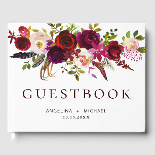 Elegant Burgundy Marsala Bohemian Floral Wedding Guest Book