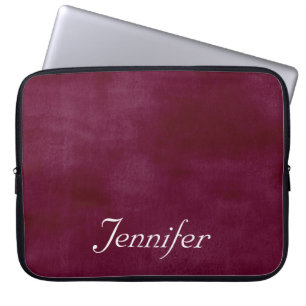 Elegant BURGUNDY MARSALA FAUX VELVET PERSONALIZED Laptop Sleeve