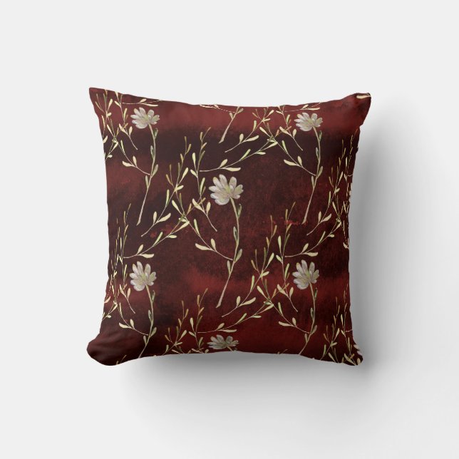 Elegant Burgundy Marsala Floral Cushion (Front)