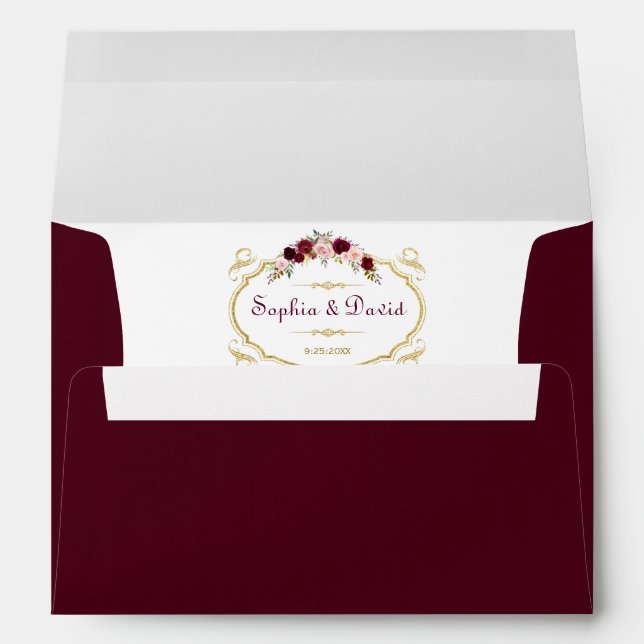Elegant Burgundy Marsala Floral Fall Wedding Envelopes (Back (Bottom))
