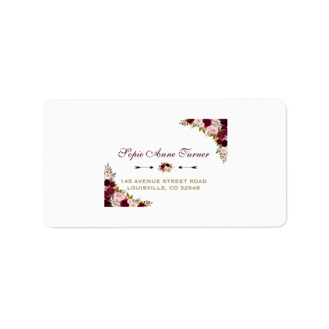 Elegant Burgundy Marsala Floral Fall Wedding Label (Front)