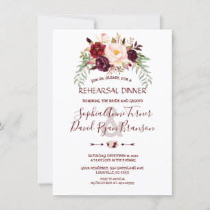 Elegant Burgundy Marsala Floral Rehearsal Dinner Invitation