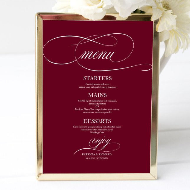 Elegant Burgundy Marsala Wedding Menu Sign (Creator Uploaded)
