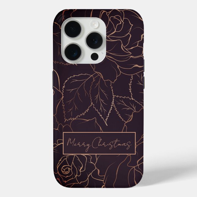 Elegant Burgundy Merry Christmas Golden Roses Case-Mate iPhone Case (Back)