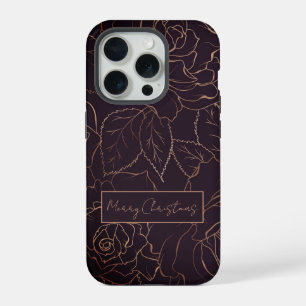 Elegant Burgundy Merry Christmas Golden Roses iPhone 15 Pro Case