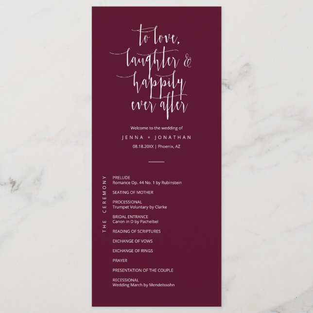 Elegant Burgundy Minimal QR Code Wedding Flat Program (Front)