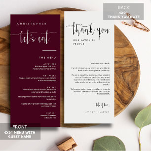 Elegant Burgundy Minimal Thank You Placecard Menu