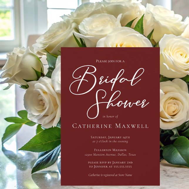 Elegant Burgundy Minimalist Bridal Shower Invitation (Creator Uploaded)