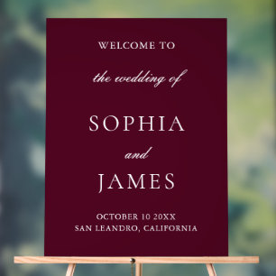 Elegant Burgundy Minimalist Wedding Acrylic Sign