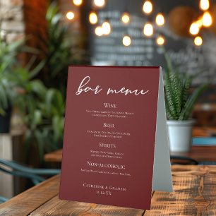 Elegant Burgundy Minimalist Wedding Bar Menu