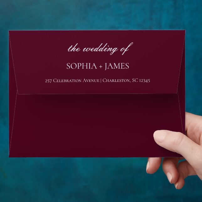 Elegant Burgundy Minimalist Wedding Envelope (Hand)